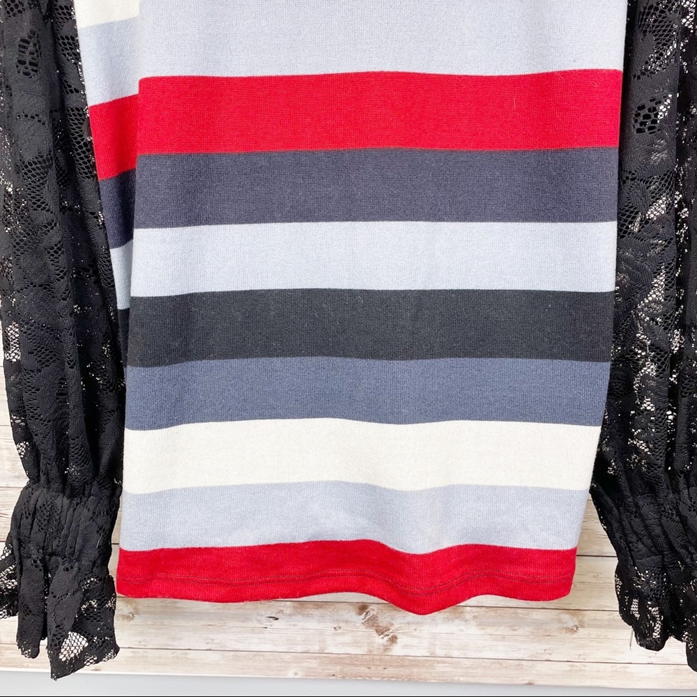 UMGEE Striped Sweater Billowy Boho Lace Sleeves - Picture 8 of 9